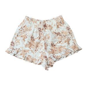 Abercrombie & Fitch Linen Blend Floral Ruffle Pull On Shorts Size XXS Tan/White
